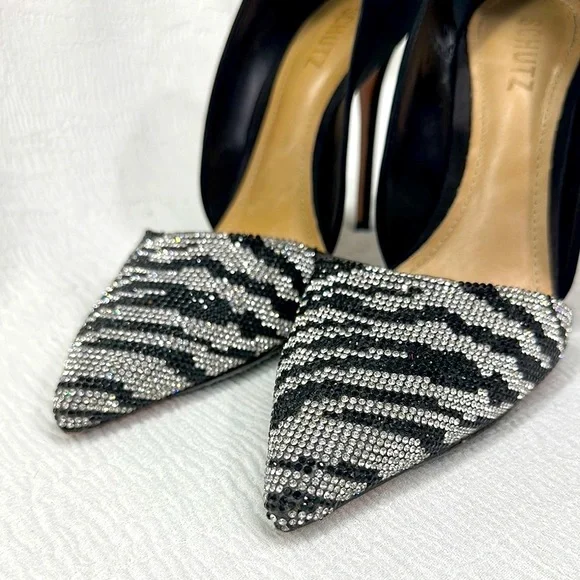 Schutz Black and White rhinestones in zebra print Women's Heels​ - Picture 8 of 9